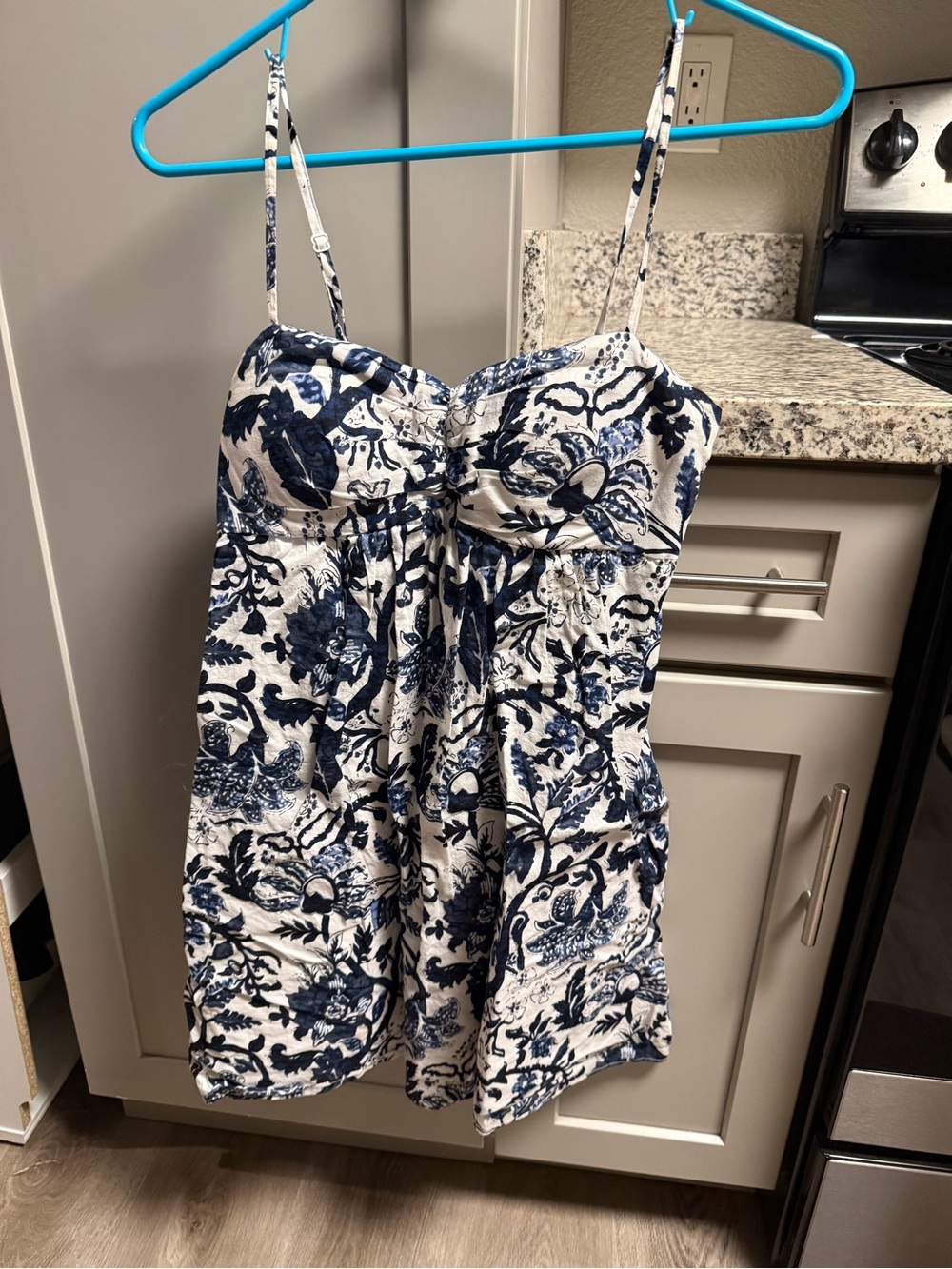 Oleg Cassini White & Navy Floral Spaghetti-Strap Dress